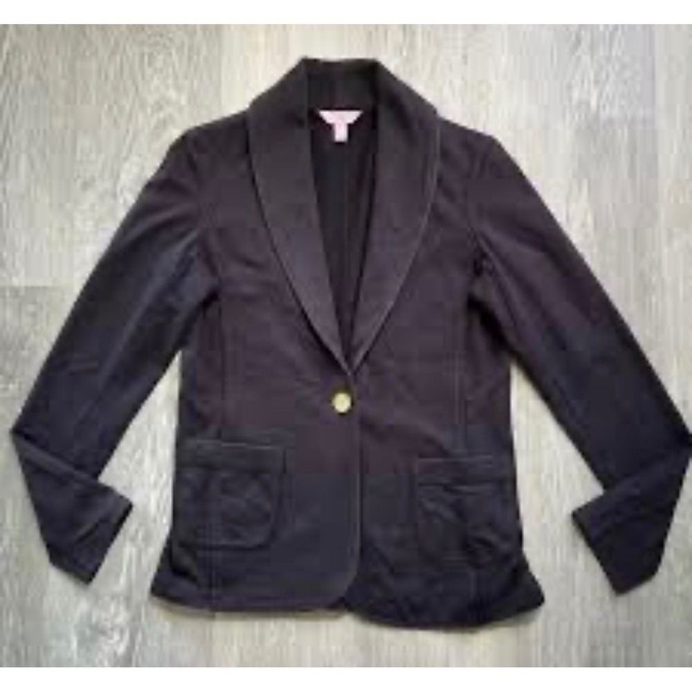 Lilly Pulitzer Knit Stretch Blazer Shawl Collar Cotton Casual Womens XS Black